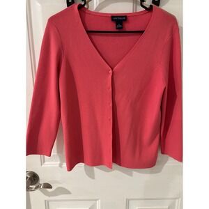 Ann Taylor Pink Cardigan Sweater V-Neck‎ 3/4 Sleeve Knit Top Medium